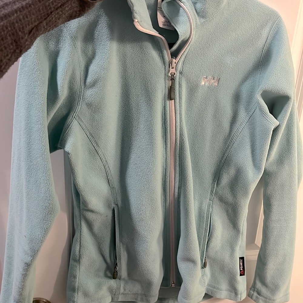 Lightly used Helly Hansen Fleece Jacket- light blue. Worn once or twice